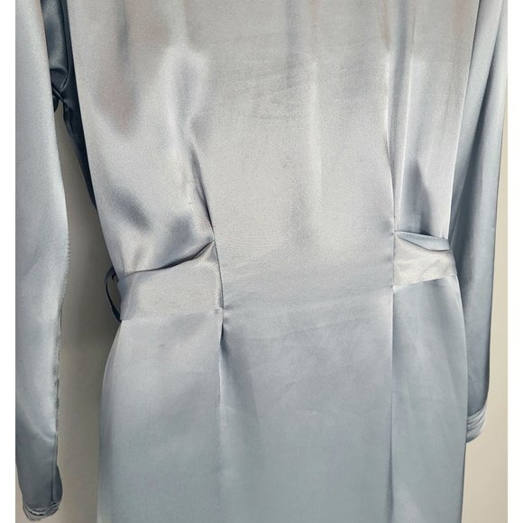 HALSTON baby blue shimmery shiny satin Belted Dressing Gown Robe Size Large - Picture 6 of 13